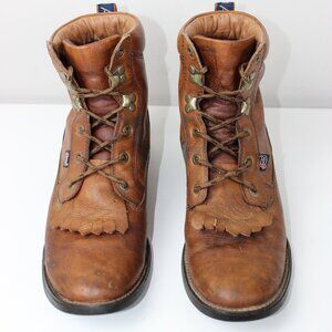 Vintage Justin George Strait Brown Leather Kiltie Roper Lace Up Boots Size 8.5